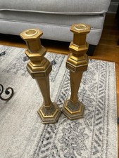 Vintage Pair of Ornate Gold Tone Candlestick HoldersVery heavy picture