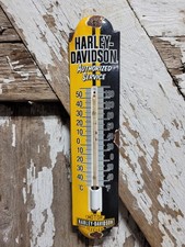 VINTAGE HARLEY-DAVIDSON PORCELAIN SIGN THERMOMETER GAS MOTORCYCLE DEALER SALES picture