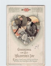 Postcard Antique 1915 John Winsch Valentines Day Couple Kissing Heart Bonnet picture