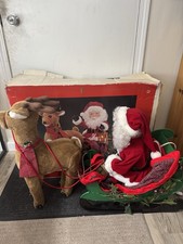 Vintage 1993 Santa's Best Animated Santa Reindeer Sleigh Christmas READ picture