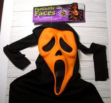 Fun World Fantastic Faces Vtg 90s Mask Orange Scream Ghost With Tag Musty Odor picture