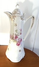 REDUCED Vintage Tea Chocolate Pot Tall Slender With Lid Beautiful Roses picture