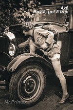 1920s Flapper Woman 💙 Vintage Car - 4x6 Photo - Historic Automobile picture