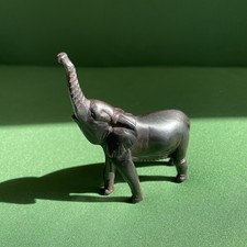 Ironwood African Elephant  Figurine Statue Hand Carved Solid Wood Small 4in picture
