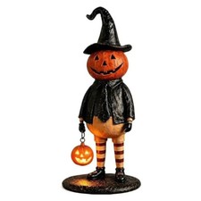 Vintage Halloween Pumpkin Lantern Witch Gentleman Lighted Tabletop Decor picture