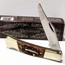Frost Cutlery Long Rifle Brown Jig Bone Lockback Barracuda Folding Pocket Knife picture