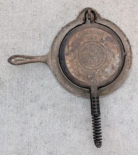 Antique Griswold Cast Iron Waffle Maker American #8 With Base Patent Dec 1908 picture