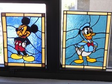 Vintage Disney Donald Duck and Mickey Mouse real stained glass panels 11