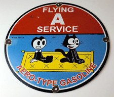 Vintage Flying A Gasoline Sign - Felix the Cat Sign - Porcelain Gas Pump Sign picture
