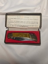 Vintage WWII 1941-1945 Pocket Commemorative Folding Knife 24k Gold Plated (G) picture
