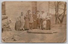 RPPC Large Family Portrait Vintage Real Photo Postcard Rural Farm Scene 1910s picture