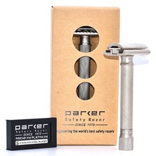 Parker Variant ADJUSTABLE Safety Razor & 5 Double Edge Blades - Satin Chrome  picture