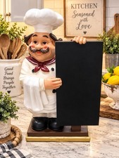 Vintage Resin 15’ French Chef Figurine Holding Chalkboard Sign Kitchen Decor picture