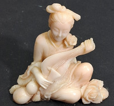 Chinese Pink Jade Quartz Angel Skin Natural Coral Carved Carving Lady Figurine picture