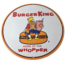 Vintage Burger King Porcelain - Fast Food Burgers Drive Thru Gas Pump Sign picture