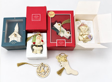 Lenox Christmas Ornament Lot of 6 Porcelain Santa Church Train Bear Gold Stockin picture
