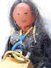 LARGE VINTAGE APACHE INDIAN DOLL - CACTUS KICKERS, CRADLEBOARD, HAIR, BEADWORK picture
