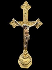 Antique Altar Cross 1927 Chalice Gold Metal 16