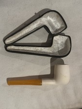 Vintage 1960’s - 1970’s Smooth Billiard Bent Meerschaum Pipe and Fitted Case picture