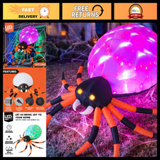 8FT Halloween Inflatable Giant Spider - Blow Up Yard Decor with Colorful Lights picture