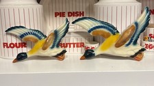 Pair Vintage Flying Mallard Ducks Ceramic Wall Art Plaques Home Decor picture