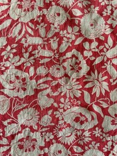 Antique French 1930s Block Printed Cotton Fabric Vintage Floral Drape Curtain picture