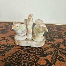 Vintage Ucagco Occupied Japan Bird Salt Pepper Shakers w/ Stand Holder Kitschy picture