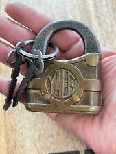 Antique Early Yale Brass Iron Padlock With Two Keys Rare picture