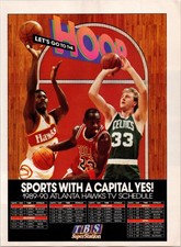 1989-90 Atlanta Hawks TV Schedule Michael Jordan Larry Bird NBA Magazine Ad picture