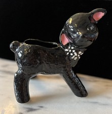 Vintage 1950s Black Lamb Kitschy Ceramic Planter Glossy Nursery Collectible picture