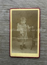 Antique 1880s French Little Girl & Doll CDV Photo Victorian French Doll Beluche picture