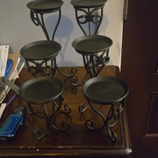 Longaberger 2 Sets of 3 Black Metal Scrollwork Pillar Candle Holders, Matte picture