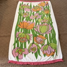 Vtg Retro 1970s Groovy Bright Cotton Flower Power Bath Towel Fringe Dundee picture