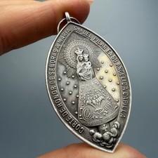 925 Sterling Silver Vintage Virgen del Pilar Virgin Mary Medal Pendant Spain picture