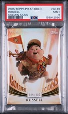 2025 RUSSELL PSA 9 DISNEY TOPPS PIXAR GOLD GOLDEN ICONS UP MOVIE #'d /100 picture