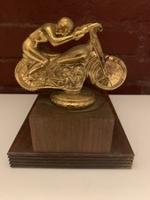 Vintage Brass Motorcycle Trophy With Wood Base ~ 1940’s - 1950’s ~ picture