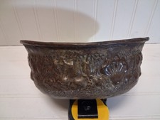 Rare Antique 18th Century Hand Hammered Dovetail Cramp Seam Copper Repousse Bowl picture