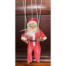 VTG Antique Santa Claus Marionette Puppet Wood Christmas Folk Art Distressed 14