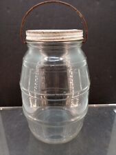 1950’s Owens-Illinois 1 Gal Clear Duraglas Barrel Pickle Jar w/Lid & Bail Handle picture