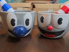 Official 2017 Studio MDHR Cuphead & Mugman 3D Molded Ceramic Mug Set W Straws picture