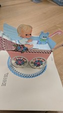 Hallmark VTG Card Ephemera Pop Up Greeting Baby Shower It's A Girl Pink Flowers picture