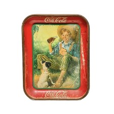 Vintage 1931 Original Coca Cola Norman Rockwell Boy & Dog Advertising Tin Tray picture