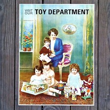 ANTIQUE Original 1920s Visit Our TOY DEPARTMENT Retail Lithograph SIGN Poster picture