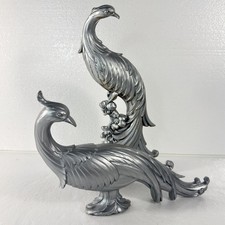 VTG Syroco Peacock Pheasant Bird Statues Pair Silver Gilt MCM Hollywood Regency picture