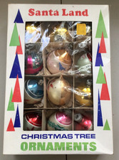 Vtg Santa Land Christmas Tree Glass Ornaments; 12 Glitter, Indent, Round, Cone picture