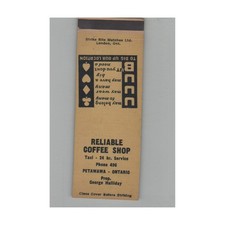 Matchbook Cover Reliable Coffee Shop Petawawa ON picture