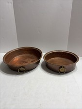 Set Of 2 VTG John Somers Round Hammered Copper Pans w/ Ring Handles AS IS picture