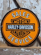 VINTAGE HARLEY DAVIDSON PORCELAIN SIGN OLD MOTORCYCLE BIKER DEALER SALES SERVICE picture