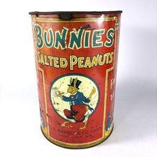 Antique 'Bunnies' Salted Peanuts 10 lb Adv. Lg. Tin Can Country Store Vtg Rare picture