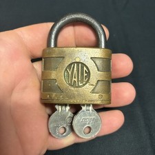 VINTAGE YALE BICENTRIC 2 cylinder BRASS PADLOCK. With Keys picture